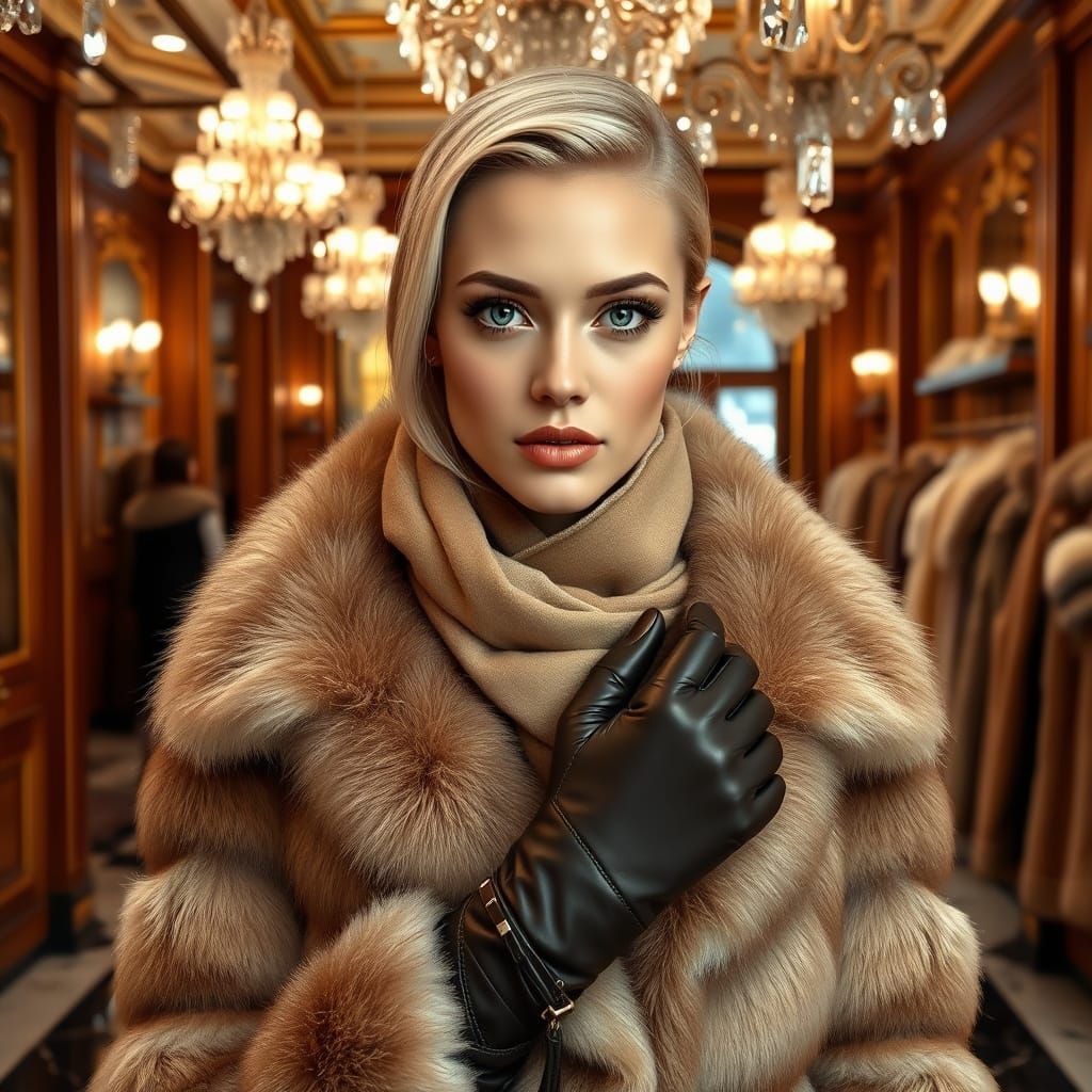 Elegant Woman in Fur Coat, 19th-Century Parisian Style