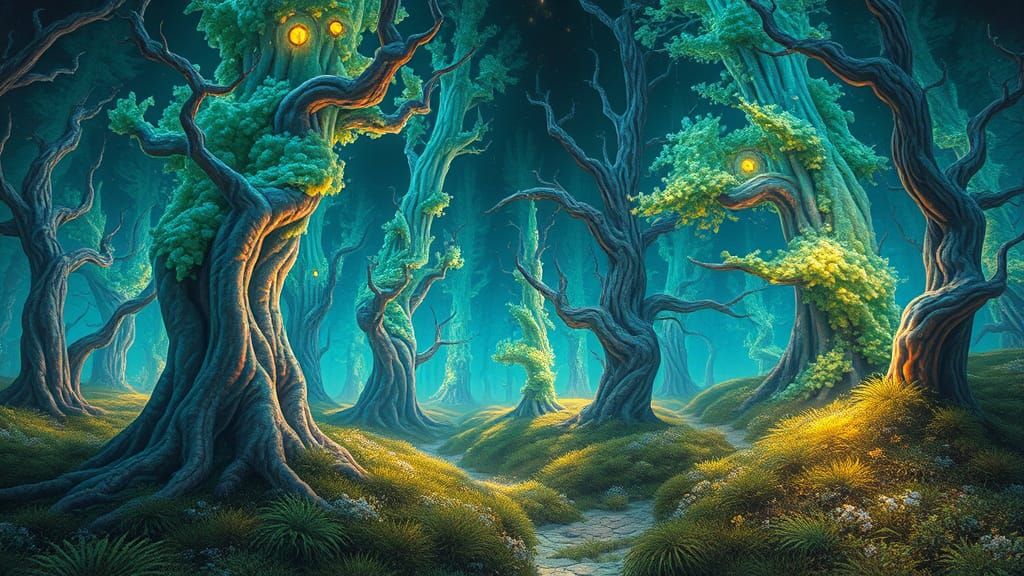 Dreamlike Forest in Vibrant Oil Painting Style