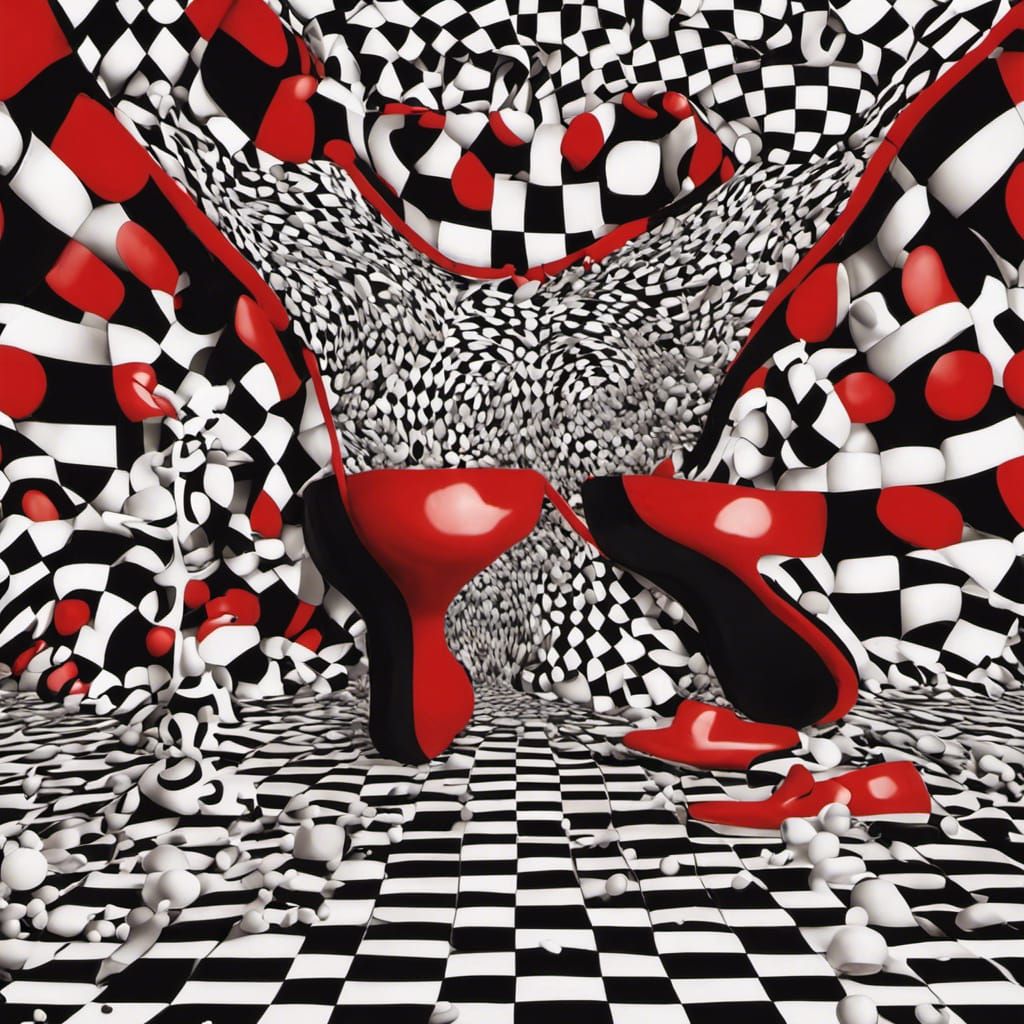 Yayoi Kusama 3d women mirrored waves inner circles shoes target symbolelongated spiral incredibly off center detailed ab...