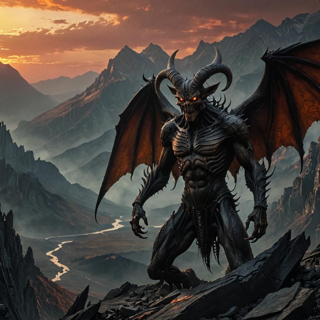 Demonic Satan in Mountains: Dark Fantasy Art