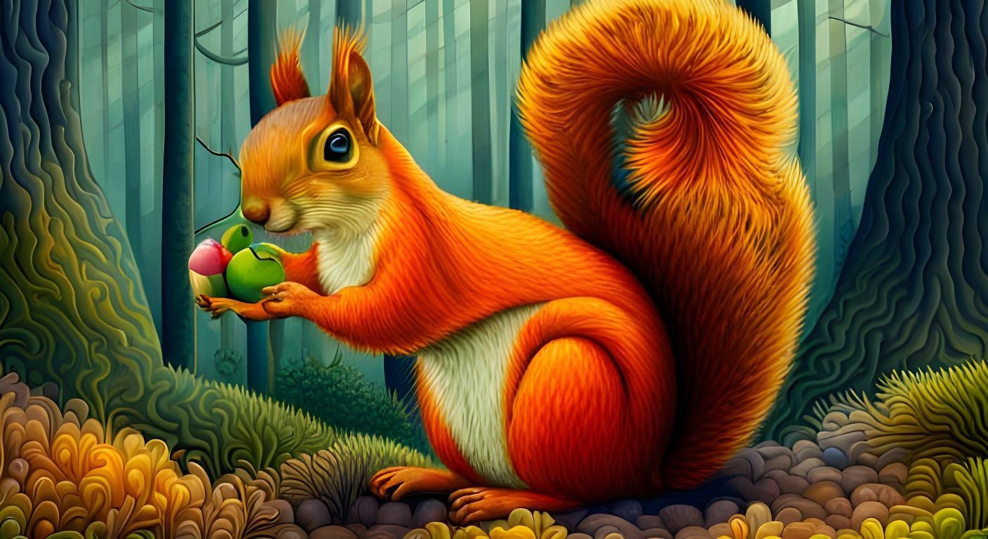 Happy Cubist Squirrel in Vibrant Aquarelle Colors