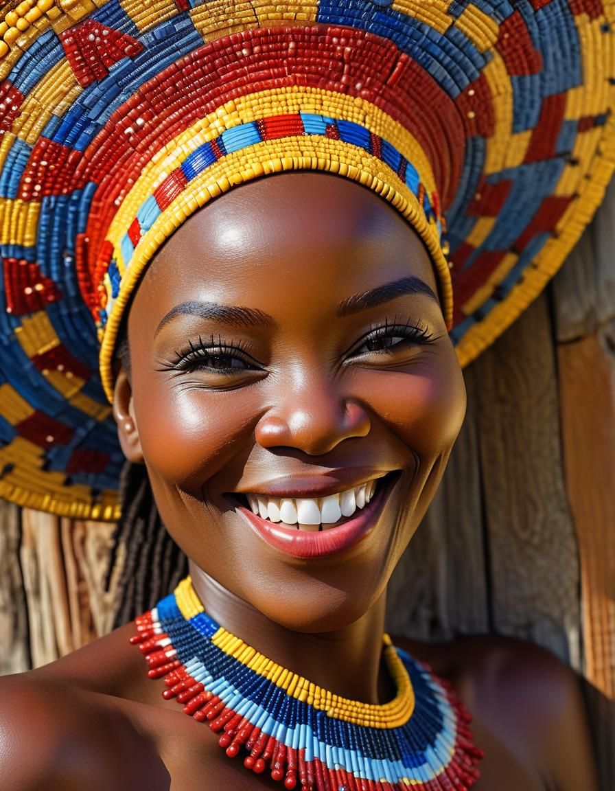 Smiling Zulu Woman Portrait in Impressionist Impasto Style