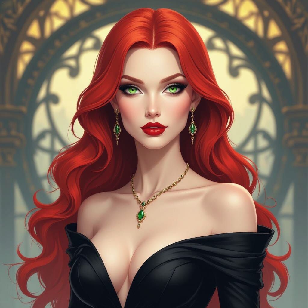 Evil Queen Goddess with Emerald Eyes in Dark Fantasy Style