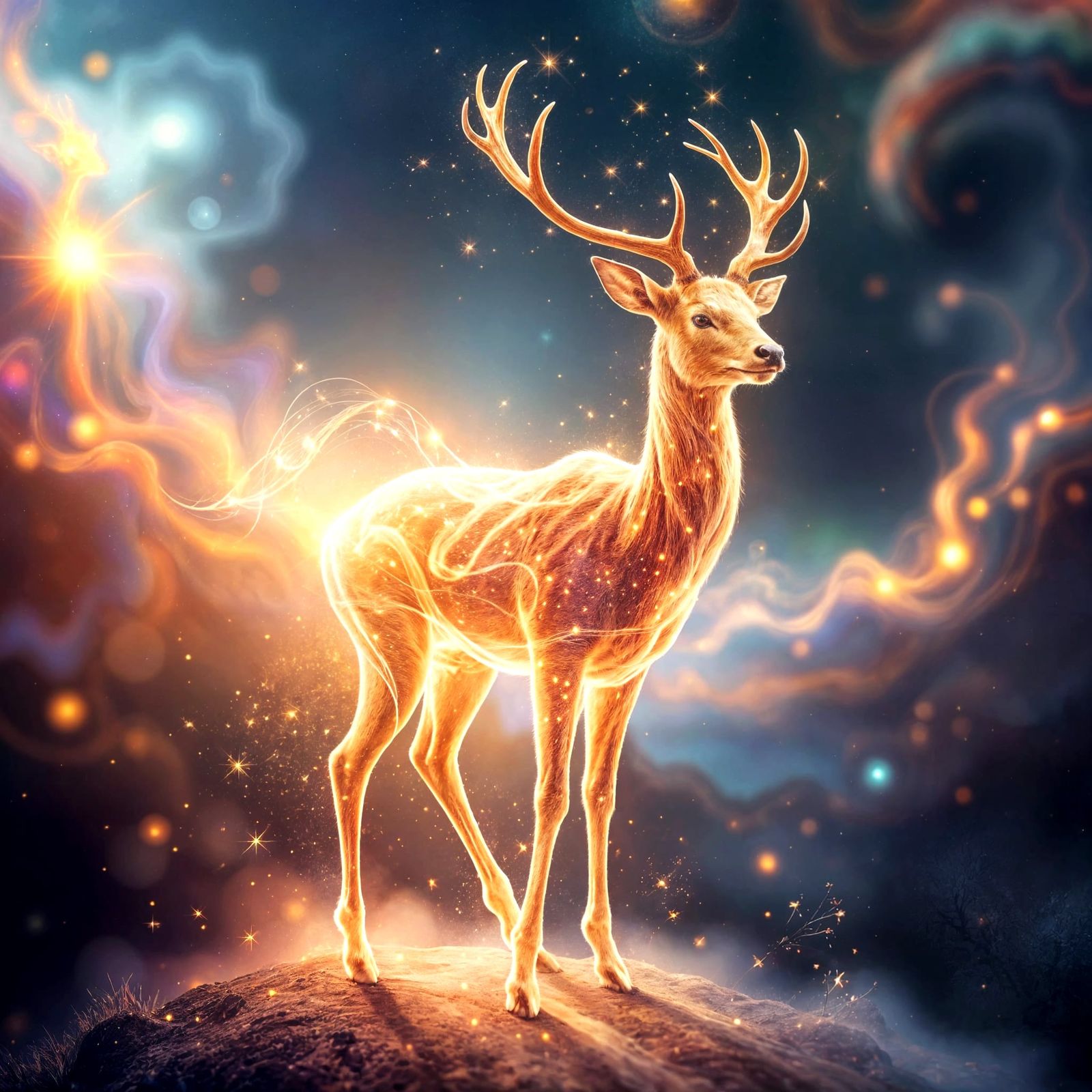 Ethereal Stardust Deer in Dreamlike Fantasy World
