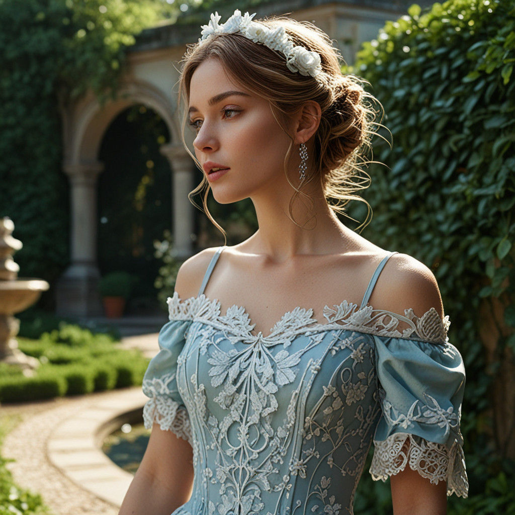 Elegant Art Nouveau Regency Woman in English Garden