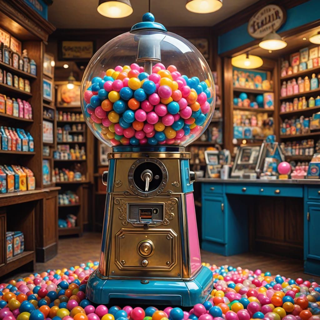 Whimsical Vintage Gumball Machine Painting