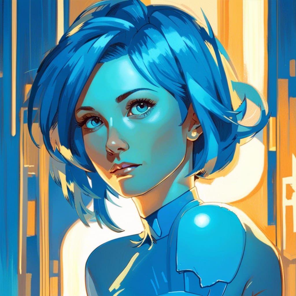 Woman Glowing in Blue: Pixar-Style Digital Portrait