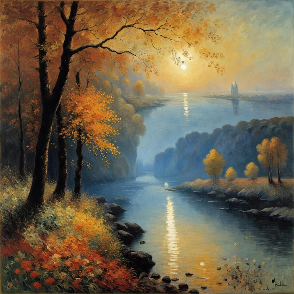 Autumn Landscape with Wildflowers in Impressionistic Style