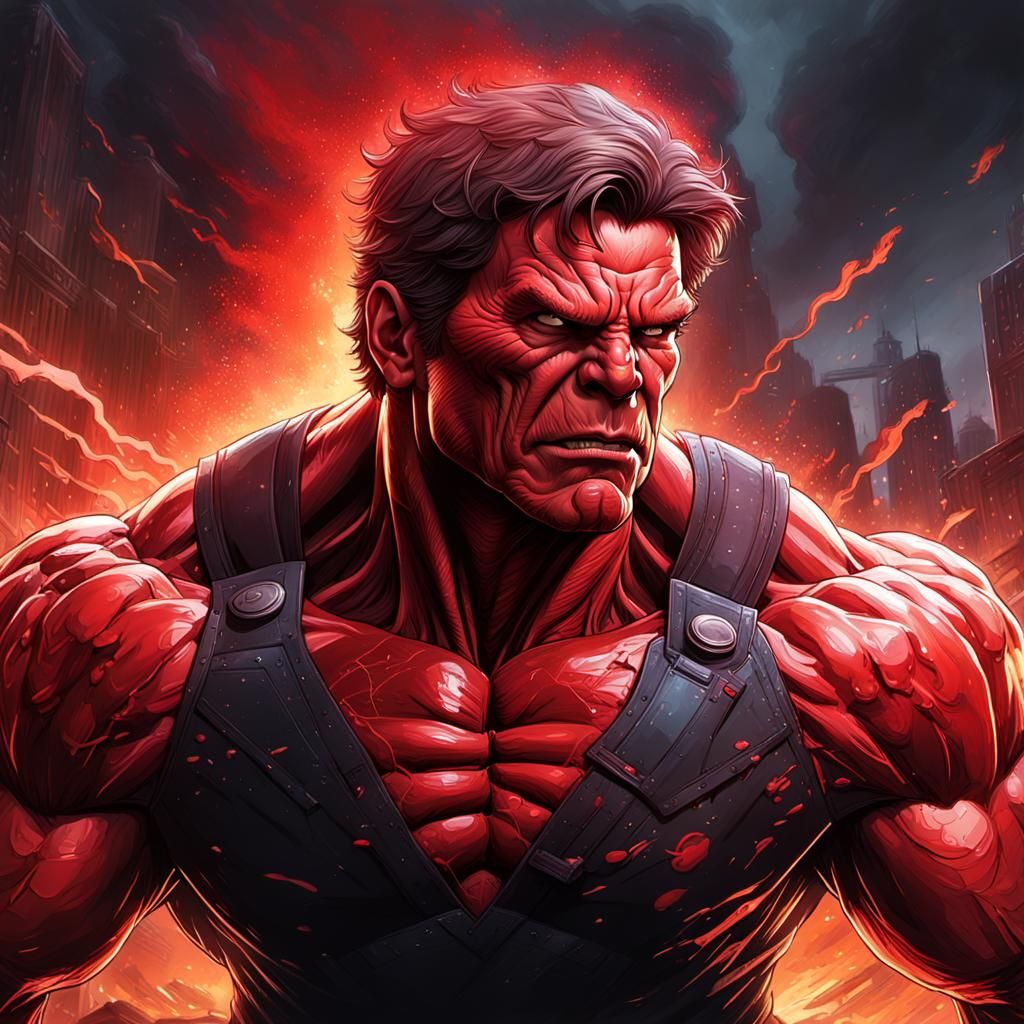 Red Hulk Portrait in Comic Book Art Style