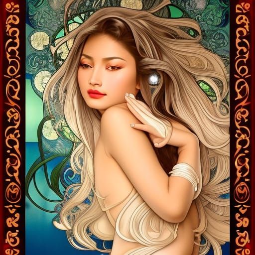 Ethnic Woman Angel with Art Nouveau Skin