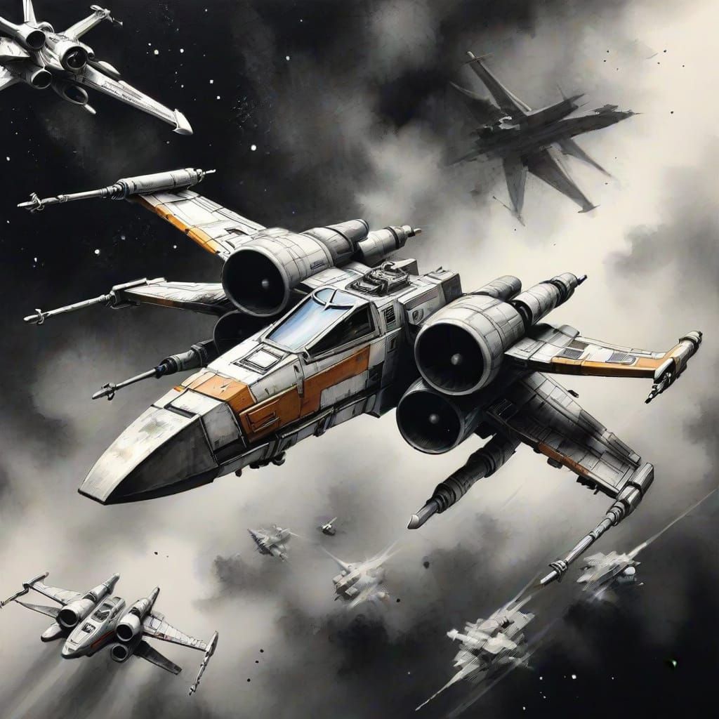 X-Wing Fighter in Sumi-e Style