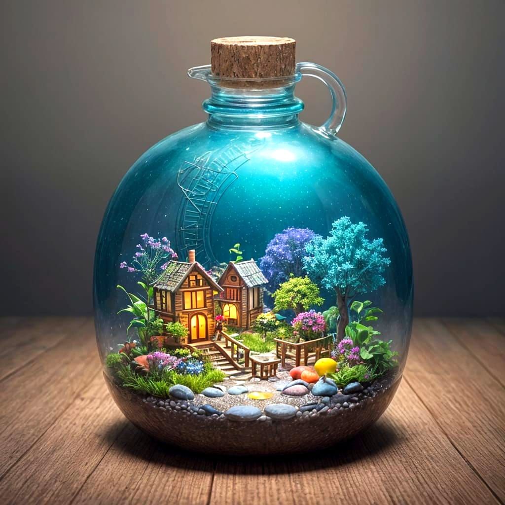 Vibrant World Inside a Glass Bottle