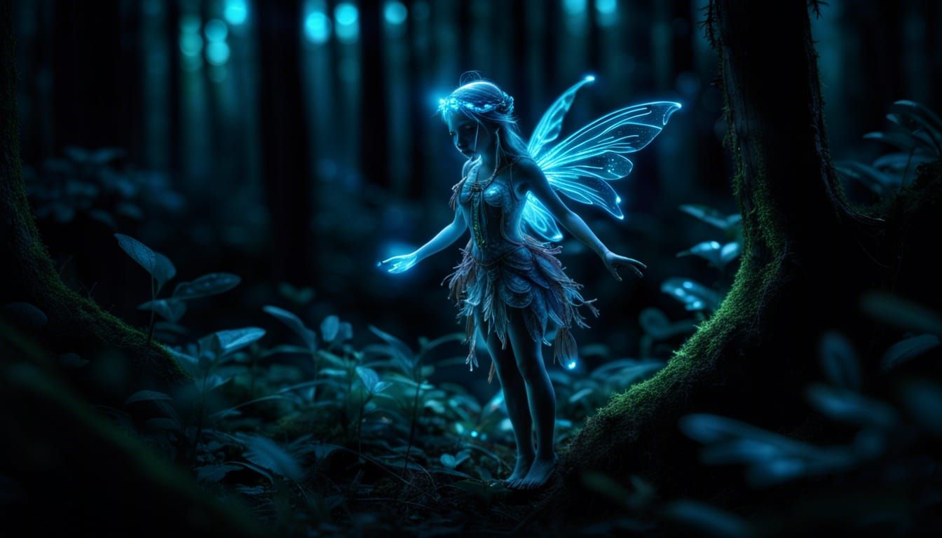 Bioluminescent Fairy in a Dark Forest