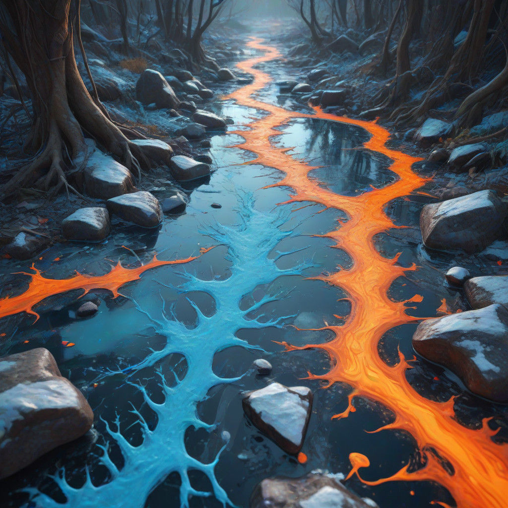 Surreal, Polychromatic Hell Frozen Landscape in Hyper-Realis...