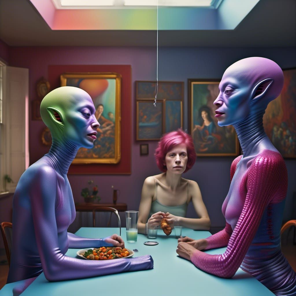 Hyperrealistic Alien Family Portrait in Magical Realism