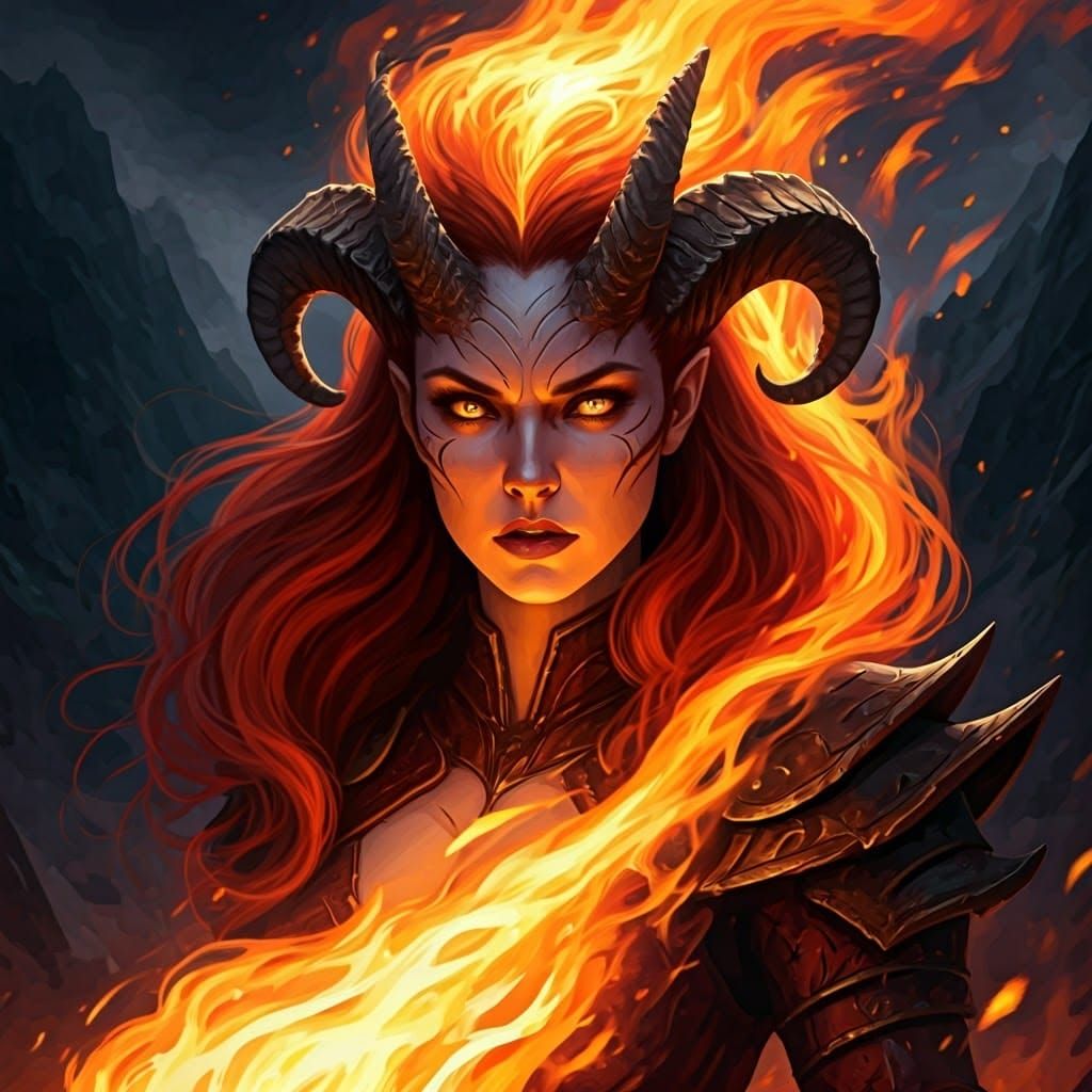 Fiery Pyromancer Chandra Nalaar in Dark Fantasy Style