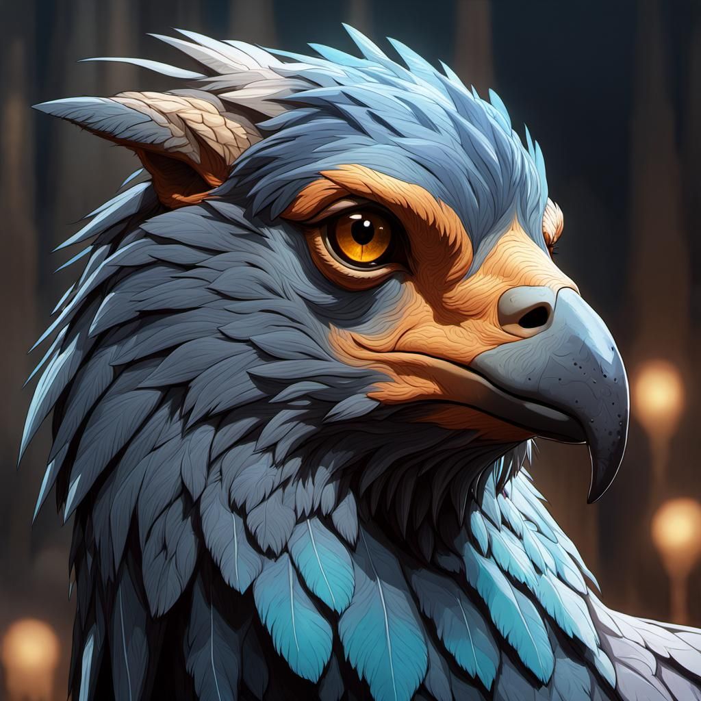 Detailed Hippogriff Portrait in Art Nouveau Style