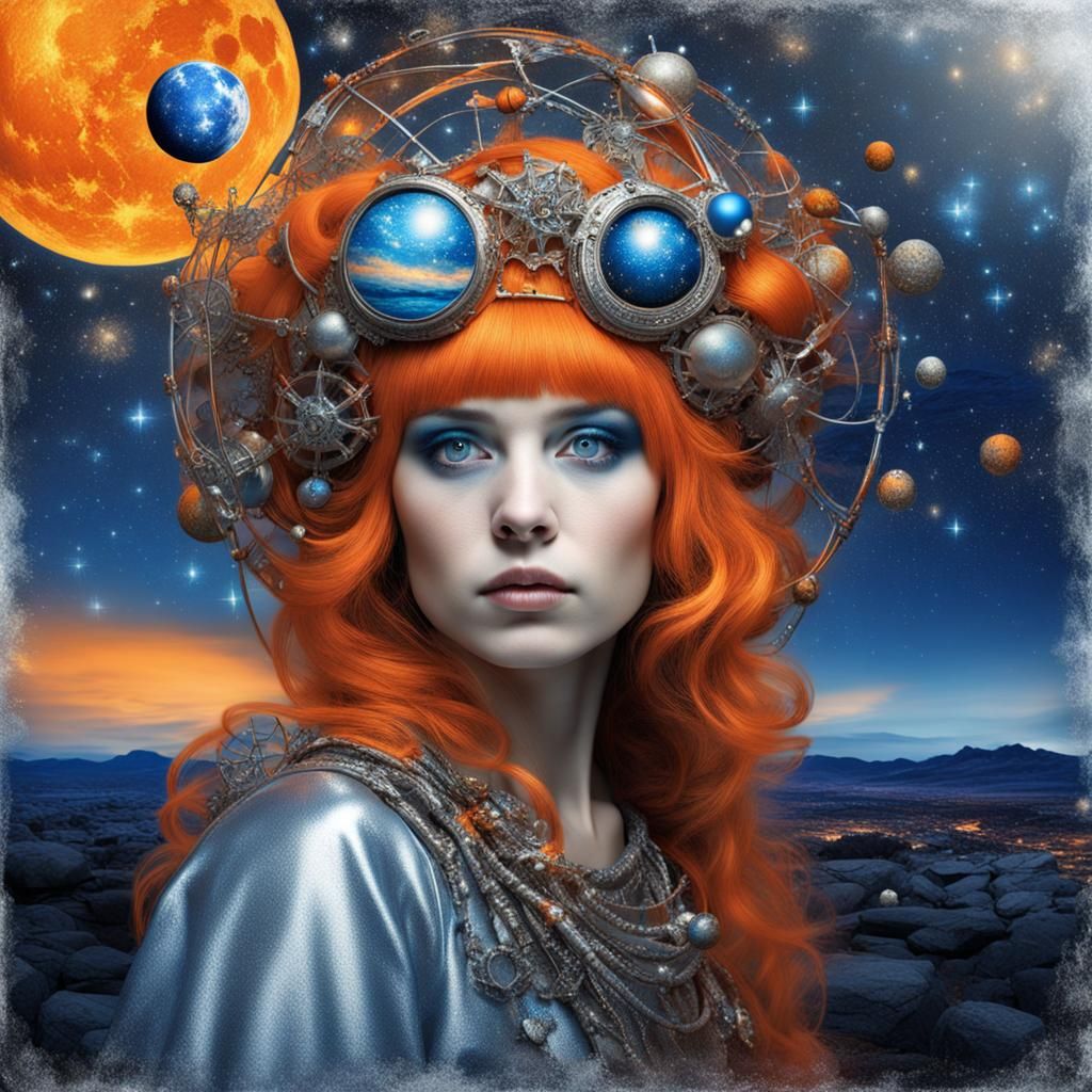 Futuristic One-Eyed Princess in Post-Apocalyptic Landscape