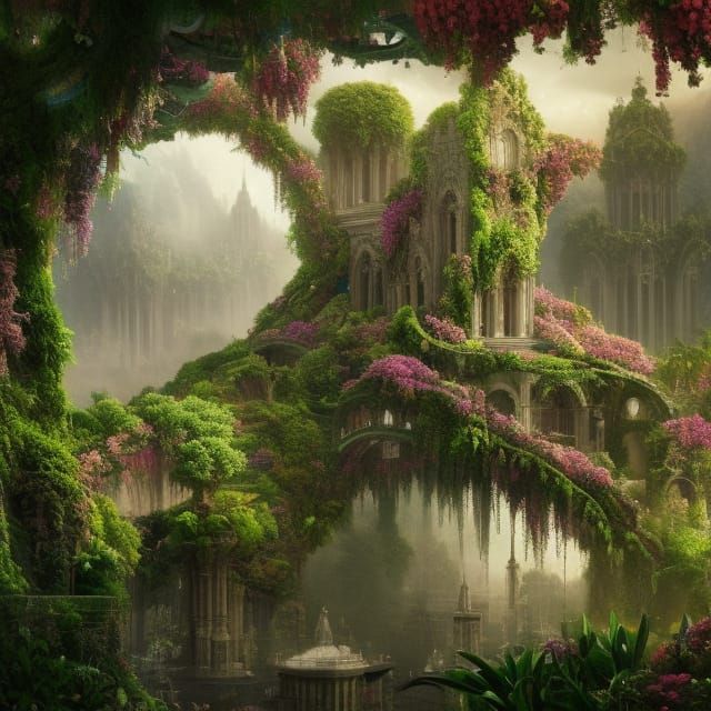 City of Eden: Floating Garden in Digital Painting