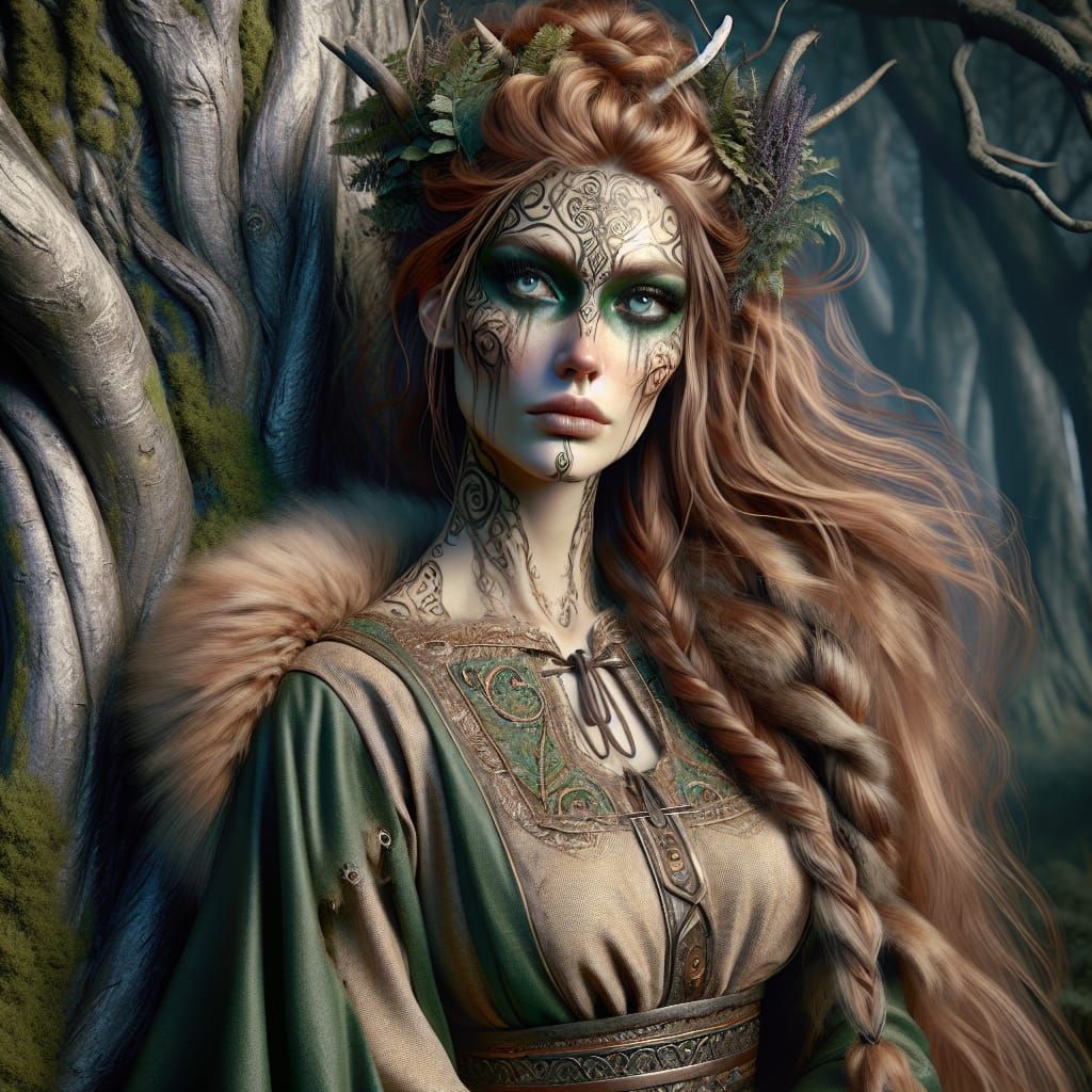 Majestic Viking Earth Goddess in Art Nouveau Style