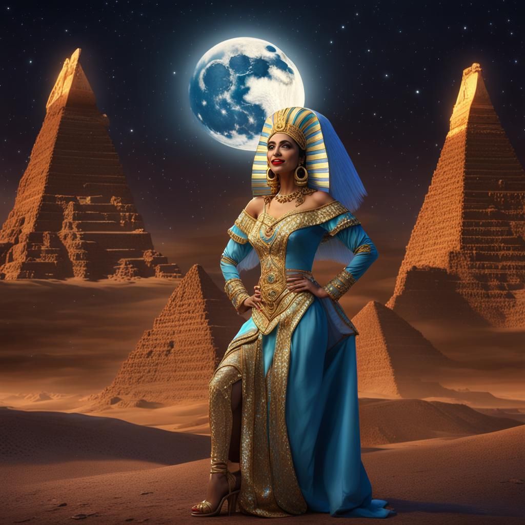 Hyperrealistic Egyptian Woman in Night Sky
