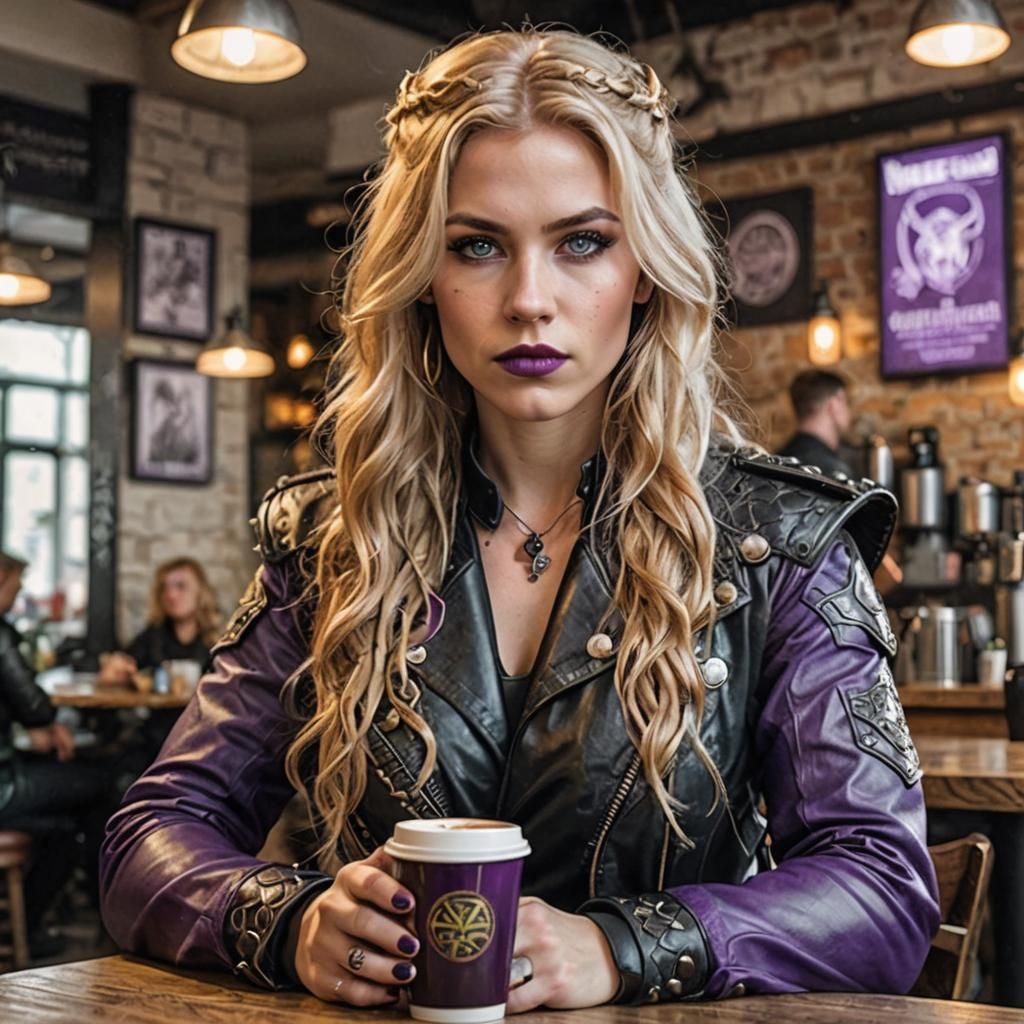 Valkyrie with Viking Features in Cafe