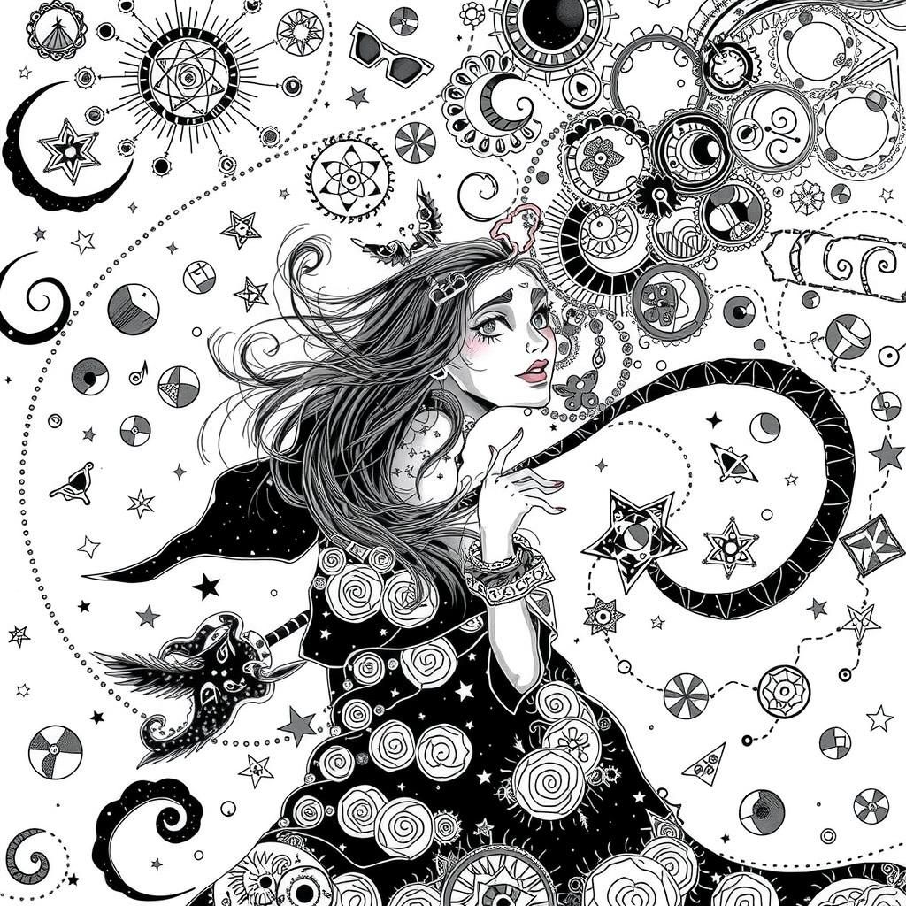 Monochrome Zentangle Doodle with Watercolor Accents