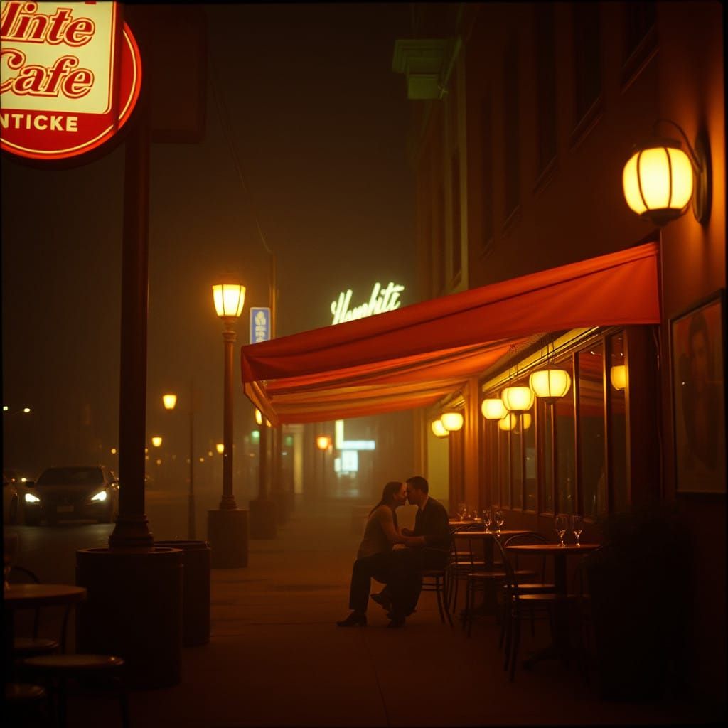 Cinematic Night Scene at NightCafe in Film Noir Style