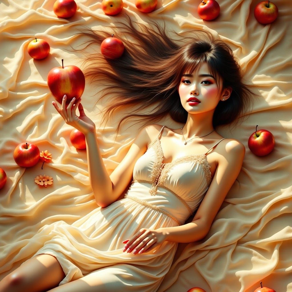 Taiwanese Woman Tossing Apple in Impressionist Style