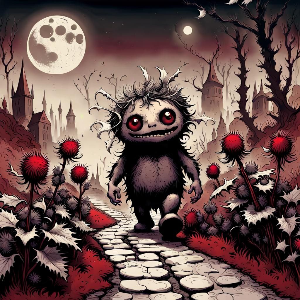 Dark Fantasy Creature Walks to the Moon