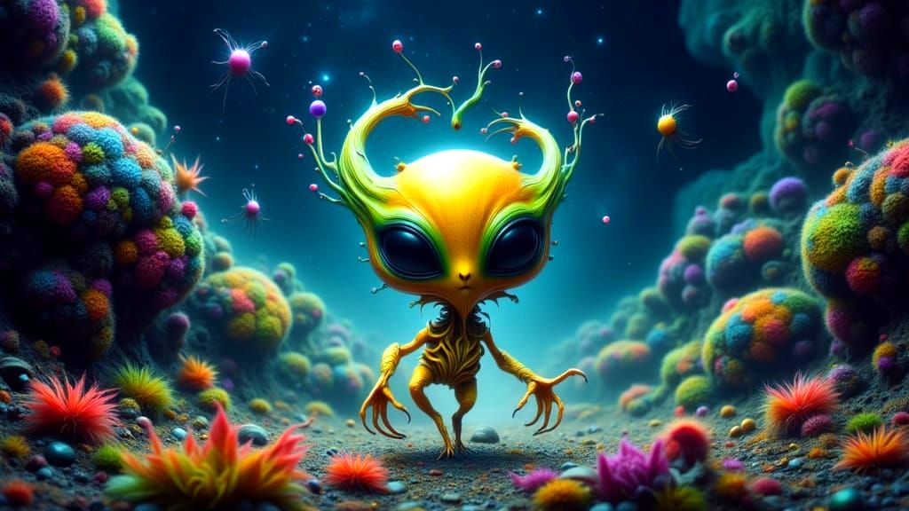 Funky Alien in Pointillism Style on Alien Planet