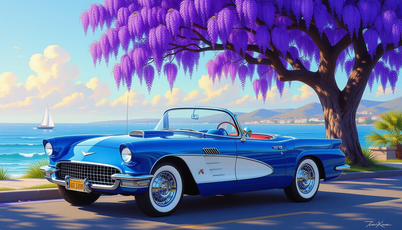 Dazzling Blue Corvette Portrait in Radiant Style