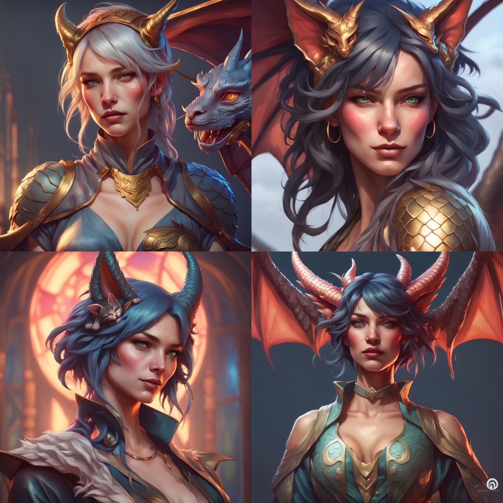 Dragon Woman with Cat Ears Portrait in 8k