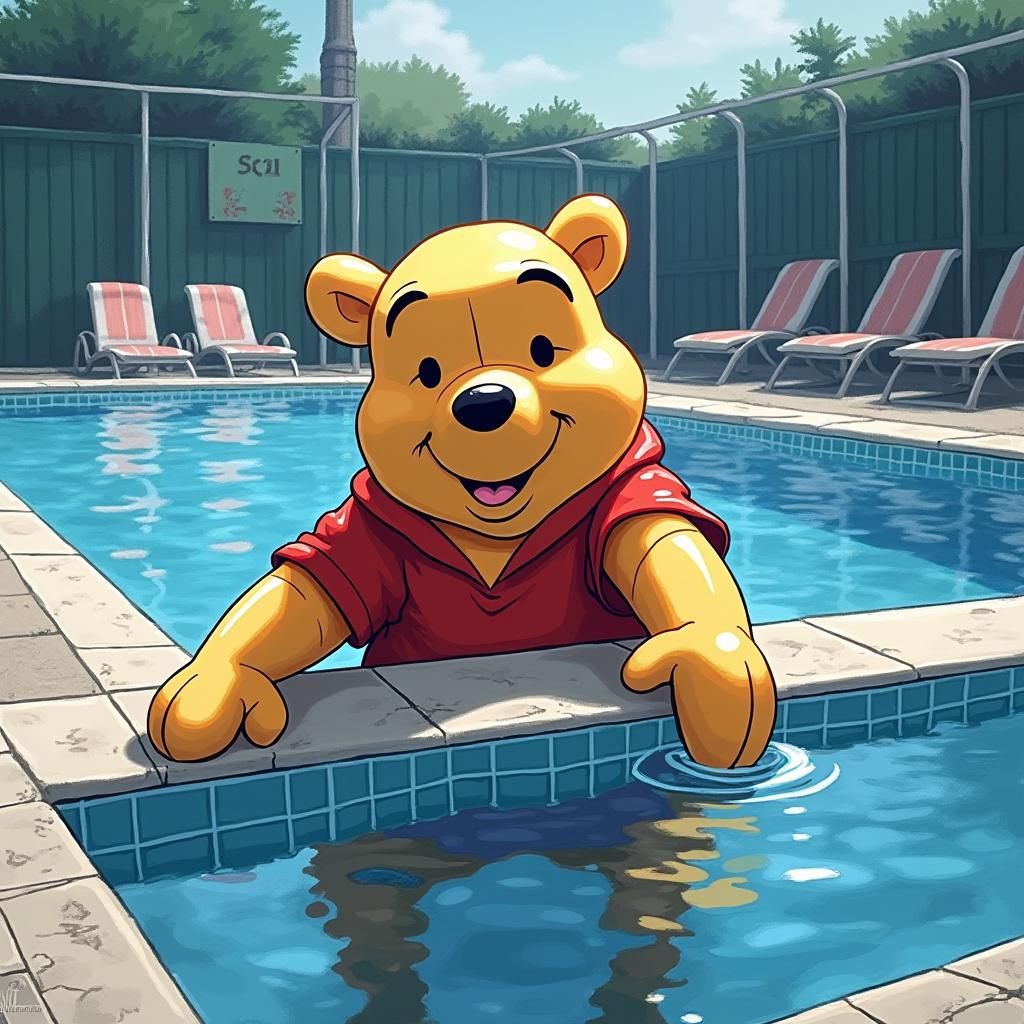 Winnie the Pooh at the Swimming Pool