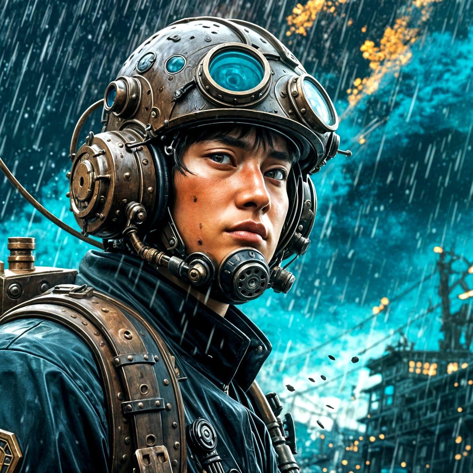Hyperrealistic Steamboy from Japanese Anime as Photo
