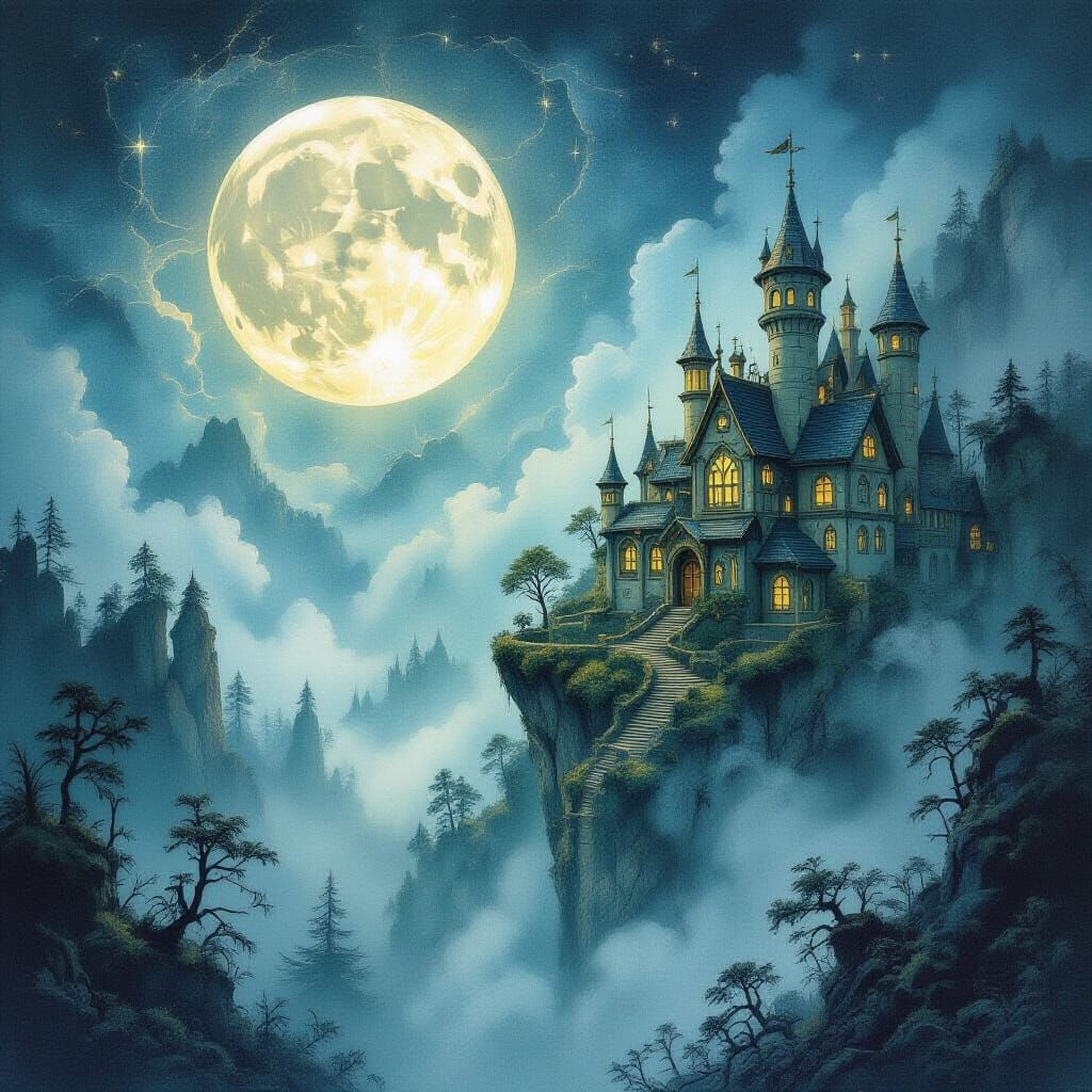 Mystical Midnight Dreamscape with Gothic Gloom