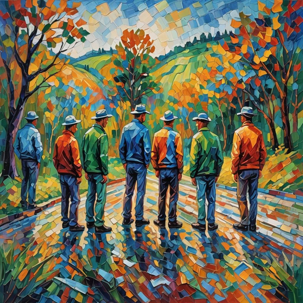 Roadside Figures in Expressionist Oil Painting