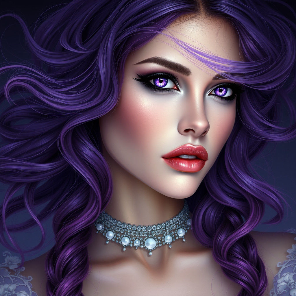 Elegant Woman with Purple Hair in Ethereal Style