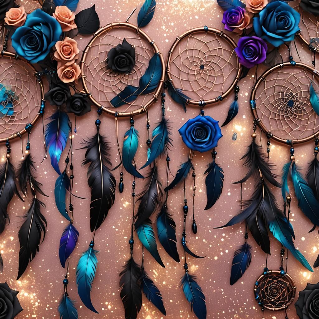 Rainbow Dreamcatcher with Roses, Fantasy Concept Art