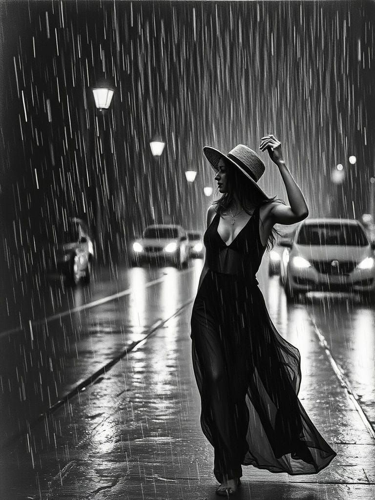 Dancing Woman in Rainy Alkohol Ink Style