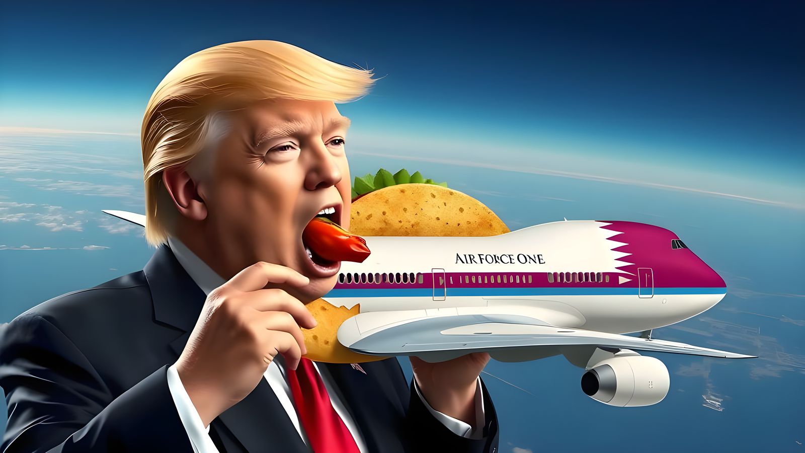 Donald Trump Eats Qatar Air Force One Taco