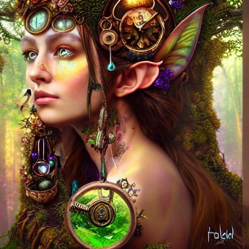 Detailed Forest Elven Princess Portrait in Mixed Media