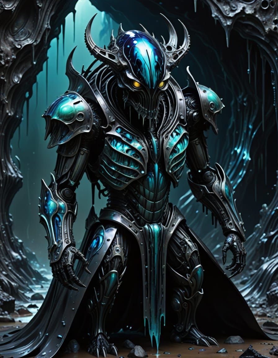 Grim Ripper in Iridescent Armor, Dark Fantasy Sci-Fi