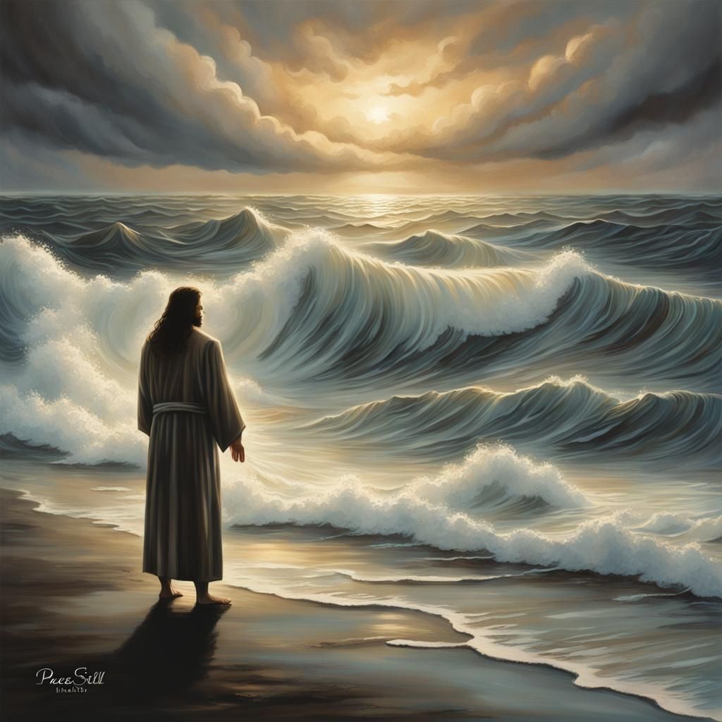 Jesus Calming the Storm, Dark Fantasy Artwork