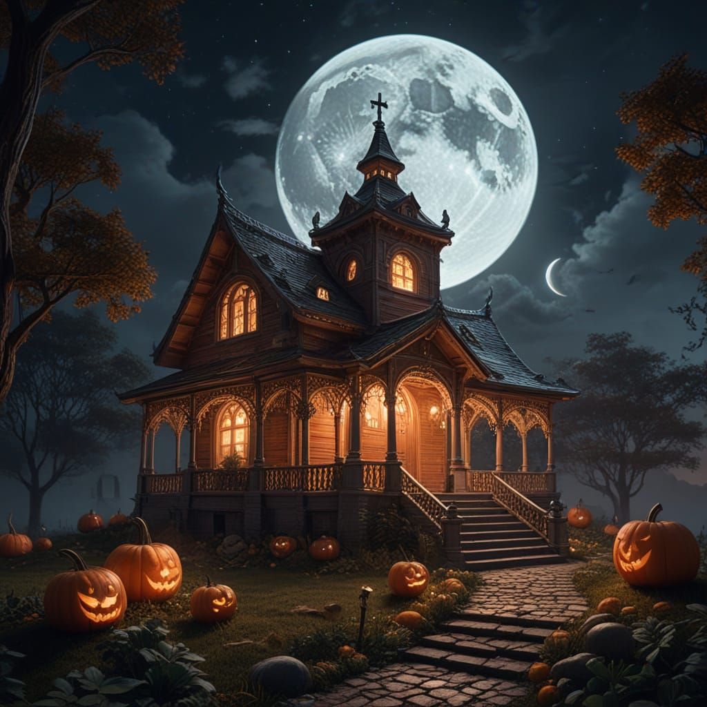 Mystical Pumpkin Observatory Under Moonlight