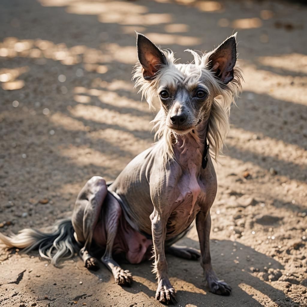 Hairless Chinese Crested Dog Sunbathing: Professional Photog...