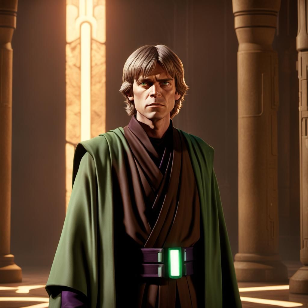Young Luke Skywalker in Jedi Temple, 3D Animated Style