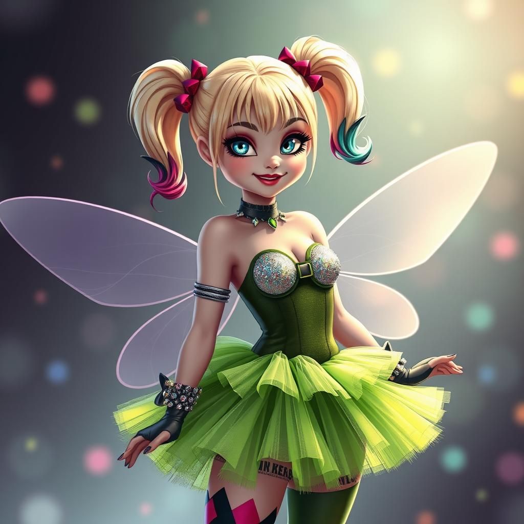 Harley Quinn as Tinkerbell in Punk-Pop Art Style