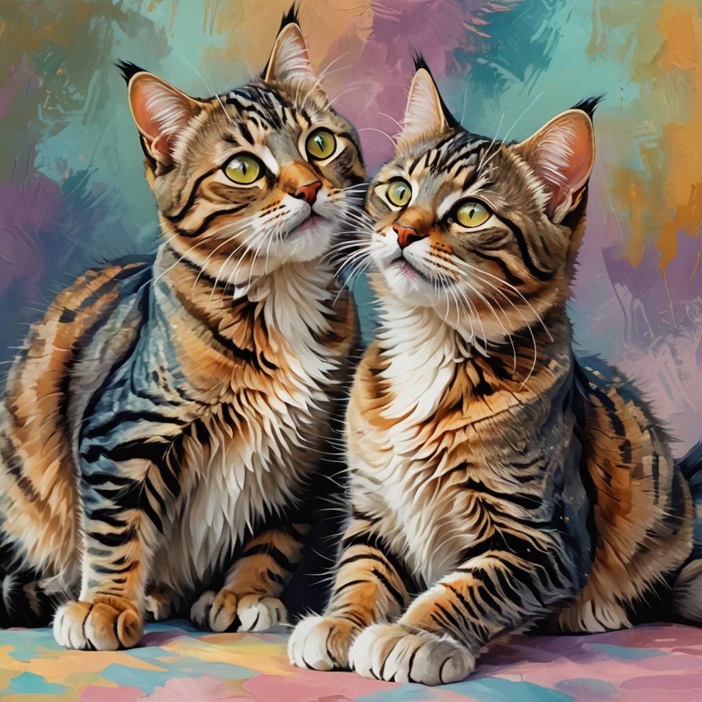 Tabby Cats Playing: Digital Painting in Pastel Colors