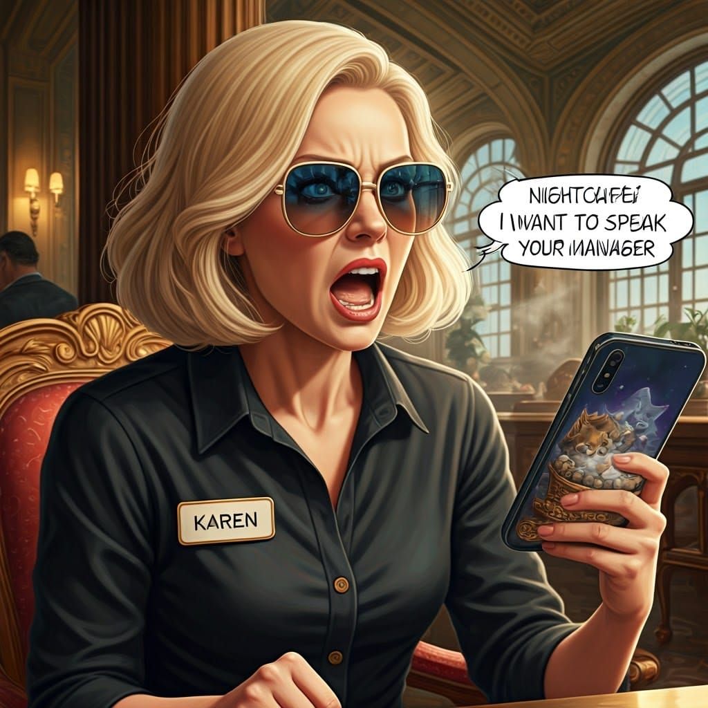 Furious Karen in Ornate Coffee Shop Digital Painting